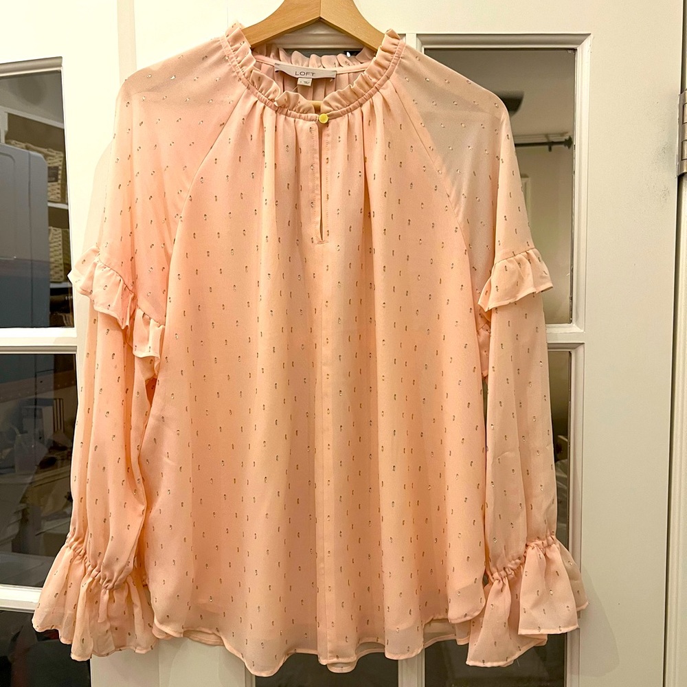 Loft Pink & Gold Ruffled Blouse